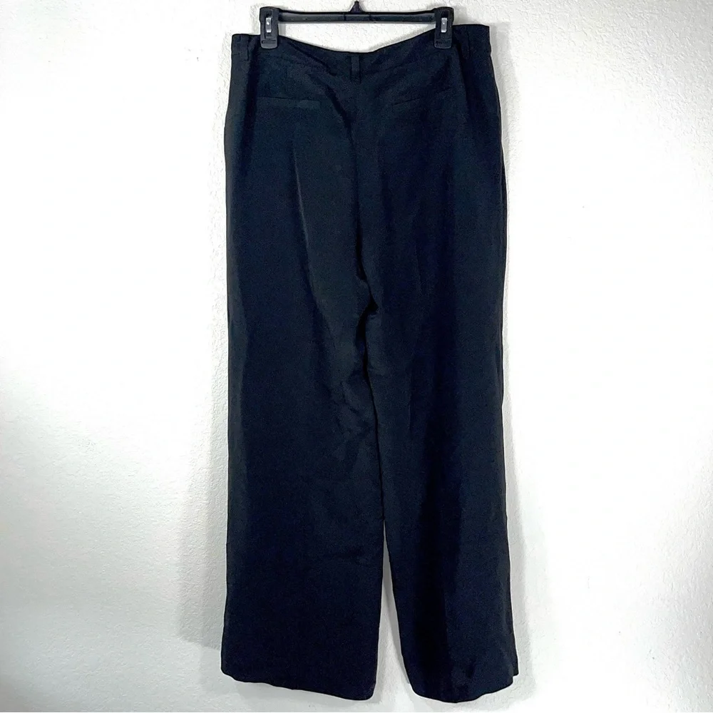 Eileen Fisher 100% silk wide leg trousers pleated belt loops pockets size M - Picture 5 of 13
